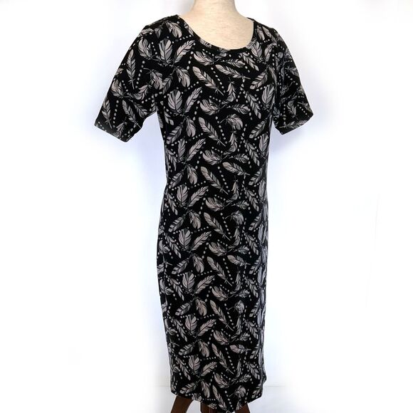 LuLaRoe Feather Print Sheath Dress Women's Large - Picture 3 of 8